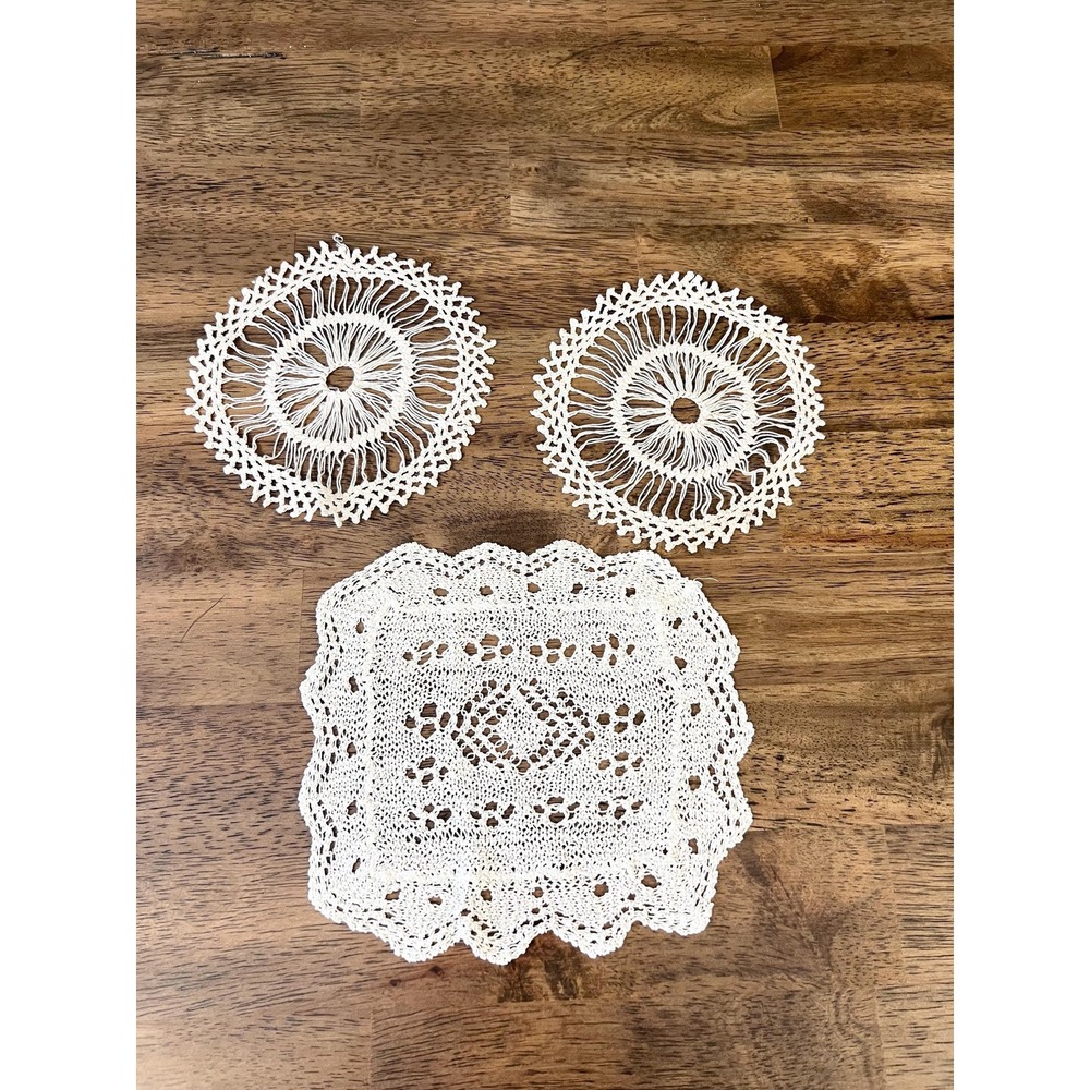Three unique vintage doilies crochet work Grannycore Cottagecore artisan‎